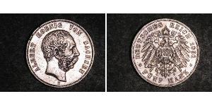 5 Марка Королівство Саксонія (1806 - 1918) Срібло Albert of Saxony