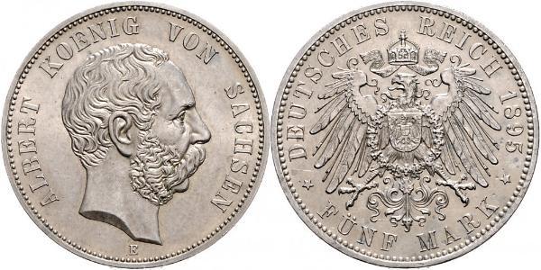 5 Марка Королівство Саксонія (1806 - 1918) Срібло Albert of Saxony
