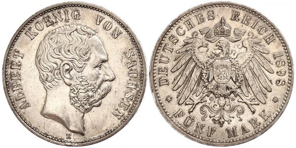 5 Марка Королівство Саксонія (1806 - 1918) Срібло Albert of Saxony