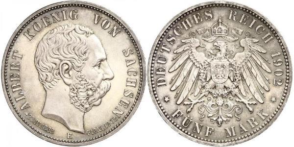 5 Марка Королівство Саксонія (1806 - 1918) Срібло Albert of Saxony