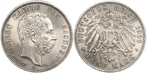5 Марка Королівство Саксонія (1806 - 1918) Срібло Albert of Saxony