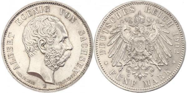5 Марка Королівство Саксонія (1806 - 1918) Срібло Albert of Saxony