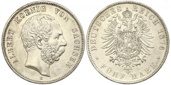 5 Марка Королівство Саксонія (1806 - 1918) Срібло Albert of Saxony