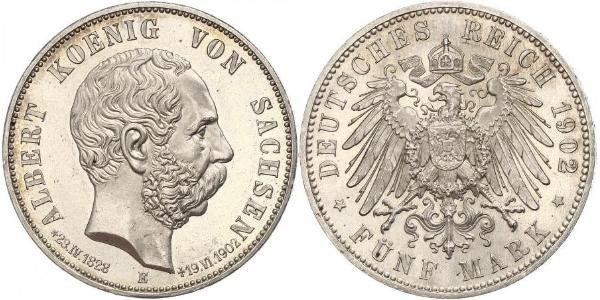 5 Марка Королівство Саксонія (1806 - 1918) Срібло Albert of Saxony