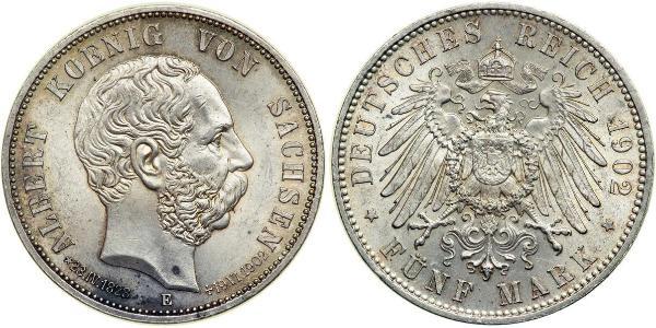 5 Марка Королівство Саксонія (1806 - 1918) Срібло Albert of Saxony