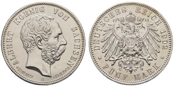 5 Марка Королівство Саксонія (1806 - 1918) Срібло Albert of Saxony