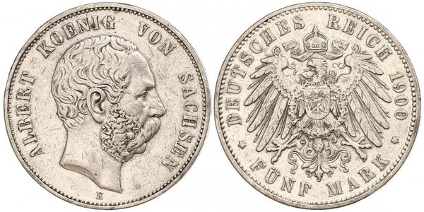 5 Марка Королівство Саксонія (1806 - 1918) Срібло Albert of Saxony