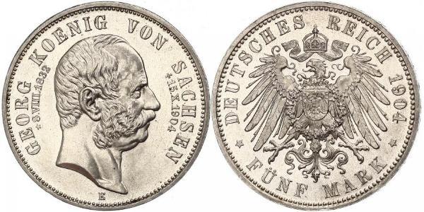 5 Марка Королівство Саксонія (1806 - 1918) Срібло George, King of Saxony