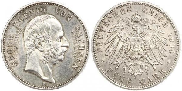 5 Марка Королівство Саксонія (1806 - 1918) Срібло George, King of Saxony
