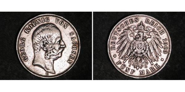 5 Марка Королівство Саксонія (1806 - 1918) Срібло Albert of Saxony