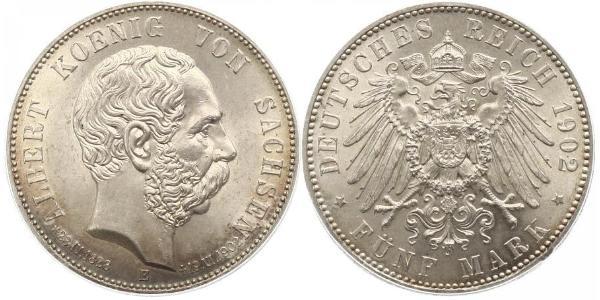 5 Марка Королівство Саксонія (1806 - 1918) Срібло Albert of Saxony