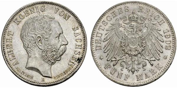 5 Марка Королівство Саксонія (1806 - 1918) Срібло Albert of Saxony