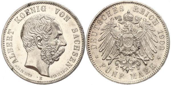 5 Марка Королівство Саксонія (1806 - 1918) Срібло Albert of Saxony