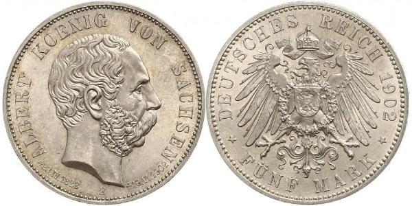 5 Марка Королівство Саксонія (1806 - 1918) Срібло Albert of Saxony