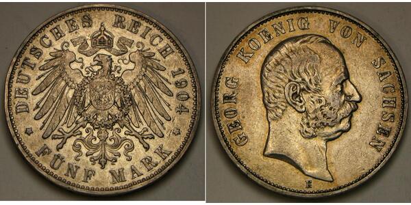 5 Марка Королівство Саксонія (1806 - 1918) Срібло George, King of Saxony