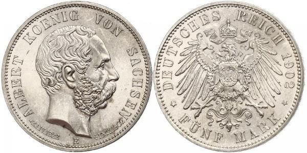 5 Марка Королівство Саксонія (1806 - 1918) Срібло Albert of Saxony