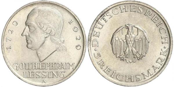 5 Марка Німецька імперія (1871-1918) Срібло Готгольд Ефраїм Лессінг