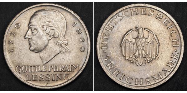 5 Марка Німецька імперія (1871-1918) Срібло Готгольд Ефраїм Лессінг