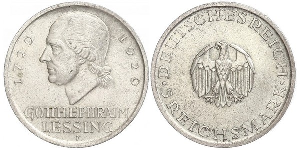 5 Марка Німецька імперія (1871-1918) Срібло Готгольд Ефраїм Лессінг
