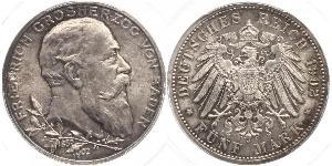 5 Марка Німецька імперія (1871-1918) / Велике герцогство Баден (1806-1918) Срібло Frederick I, Grand Duke of Baden (1826 - 1907)