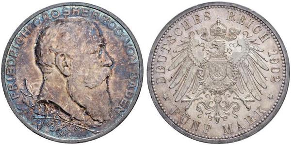 5 Марка Німецька імперія (1871-1918) / Велике герцогство Баден (1806-1918) Срібло Frederick I, Grand Duke of Baden (1826 - 1907)