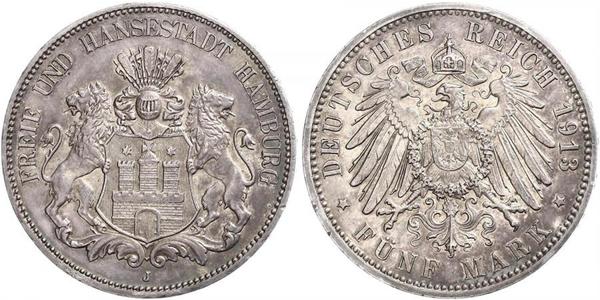 5 Марка Німецька імперія (1871-1918) / Гамбург Срібло 