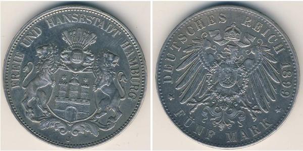 5 Марка Німецька імперія (1871-1918) / Гамбург Срібло 