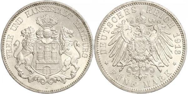 5 Марка Німецька імперія (1871-1918) / Гамбург Срібло 