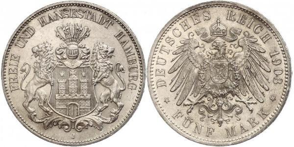 5 Марка Німецька імперія (1871-1918) / Гамбург Срібло 