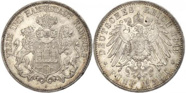 5 Марка Німецька імперія (1871-1918) / Гамбург Срібло 