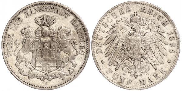 5 Марка Німецька імперія (1871-1918) / Гамбург Срібло 