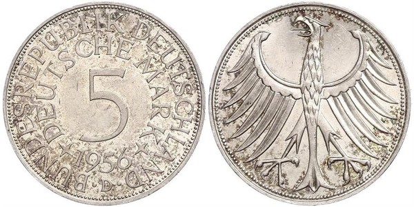 5 Марка ФРН (1949-1990) Срібло 