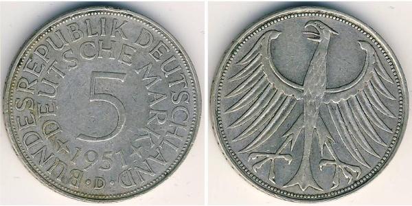 5 Марка ФРН (1949-1990) Срібло 