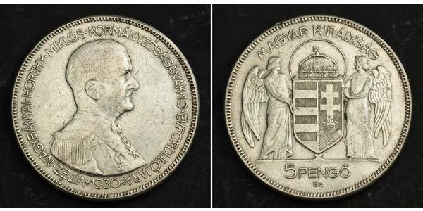 5 Пенге Королевство Венгрия (1920 - 1946) Серебро Хорти, Миклош