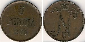 5 Пені Велике князівство Фінляндське (1809 - 1917) Мідь Микола II (1868-1918)