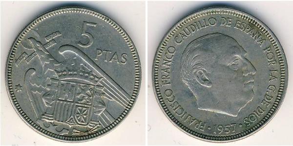 5 Песета Франкистская Испания (1936 - 1975) Никель/Медь 