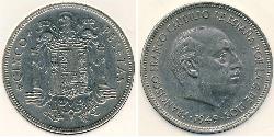 5 Песета Francoist Spain (1936 - 1975) Нікель Франциско Франко(1892 – 1975)