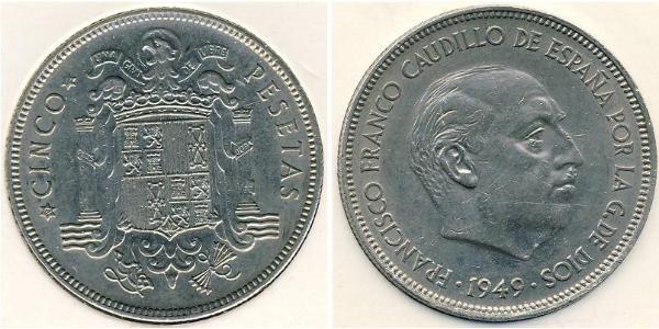 5 Песета Francoist Spain (1936 - 1975) Нікель Франциско Франко(1892 – 1975)