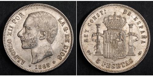 5 Песета Испания Серебро Alfonso XII of Spain (1857 -1885)