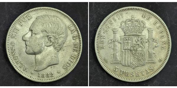 5 Песета Испания Серебро Alfonso XII of Spain (1857 -1885)