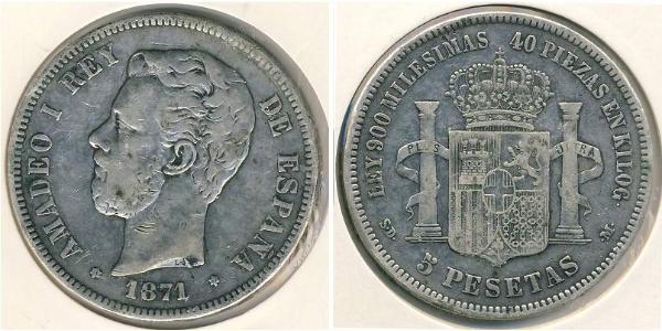 5 Песета Королевство Испания (1814 - 1873) Серебро 