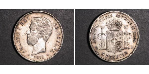 5 Песета Королевство Испания (1814 - 1873) Серебро Амадей I (король Испании)  (1845 - 1890)
