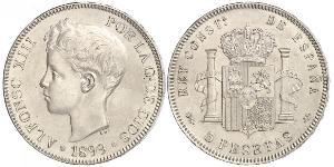 5 Песета Королевство Испания (1874 - 1931) Серебро 