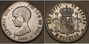 5 Песета Королевство Испания (1874 - 1931) Серебро Alfonso XIII of Spain (1886 - 1941)