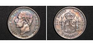 5 Песета Королевство Испания (1874 - 1931) Серебро Alfonso XII of Spain (1857 -1885)