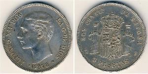 5 Песета Королевство Испания (1874 - 1931) Серебро Alfonso XII of Spain (1857 -1885)