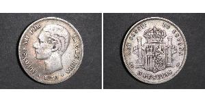 5 Песета Королевство Испания (1874 - 1931) Серебро Alfonso XII of Spain (1857 -1885)