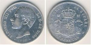 5 Песета Королевство Испания (1874 - 1931) Серебро Alfonso XII of Spain (1857 -1885)