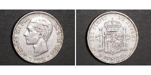 5 Песета Королевство Испания (1874 - 1931) Серебро Alfonso XII of Spain (1857 -1885)