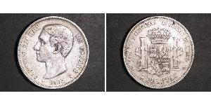 5 Песета Королевство Испания (1874 - 1931) Серебро Alfonso XII of Spain (1857 -1885)